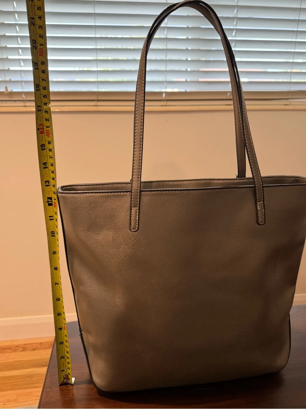 Nine West Metallic Pewter Silver Faux Leather Work Tote Shoulder Bag
